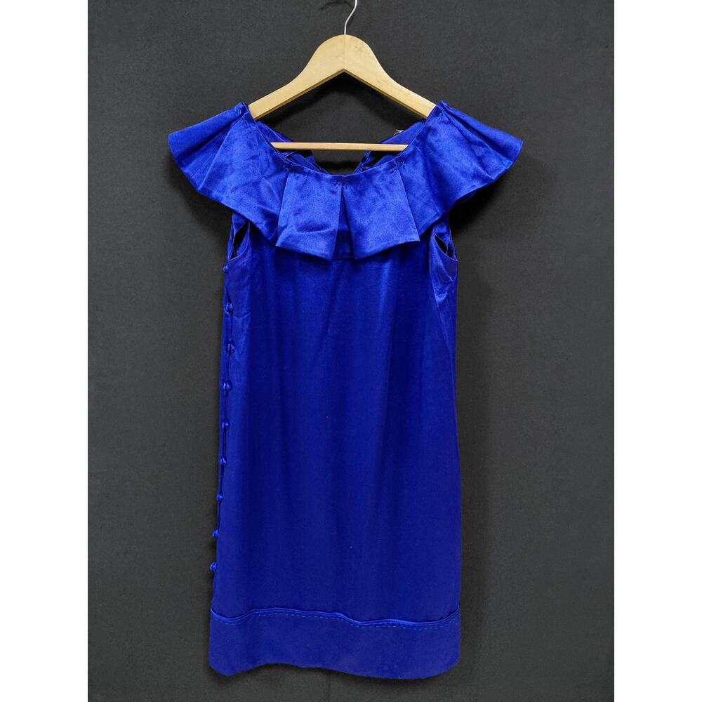 JODI ARNOLD Satin Dress Blue Solid Sleeveless Knee Length 100% Silk Size 4